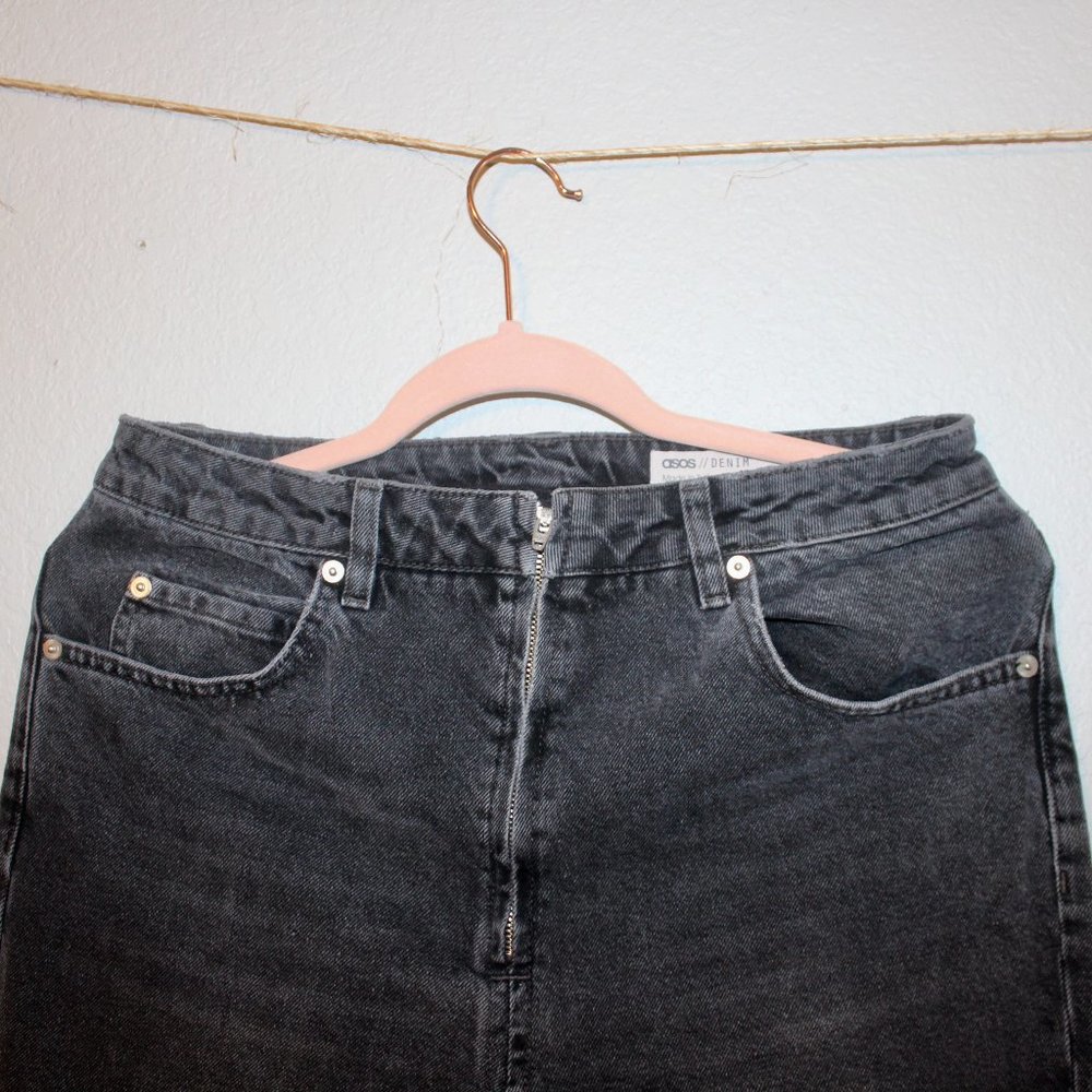 Asos Cropped, Semi-Flare Washed Black Jeans with Zip Fly Detail